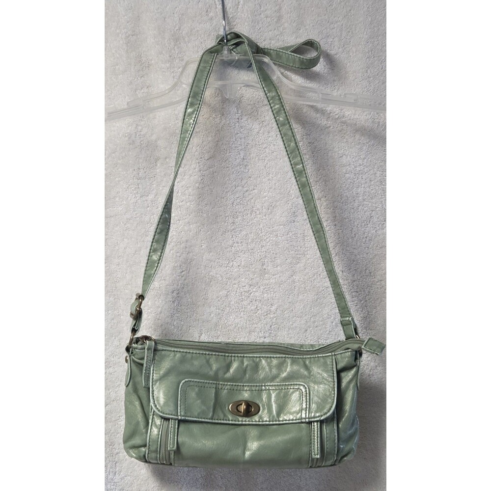 Bueno Faux Leather Crossbody Shoulder Bag Mint Green w/ Antique Brass Turn-Lock